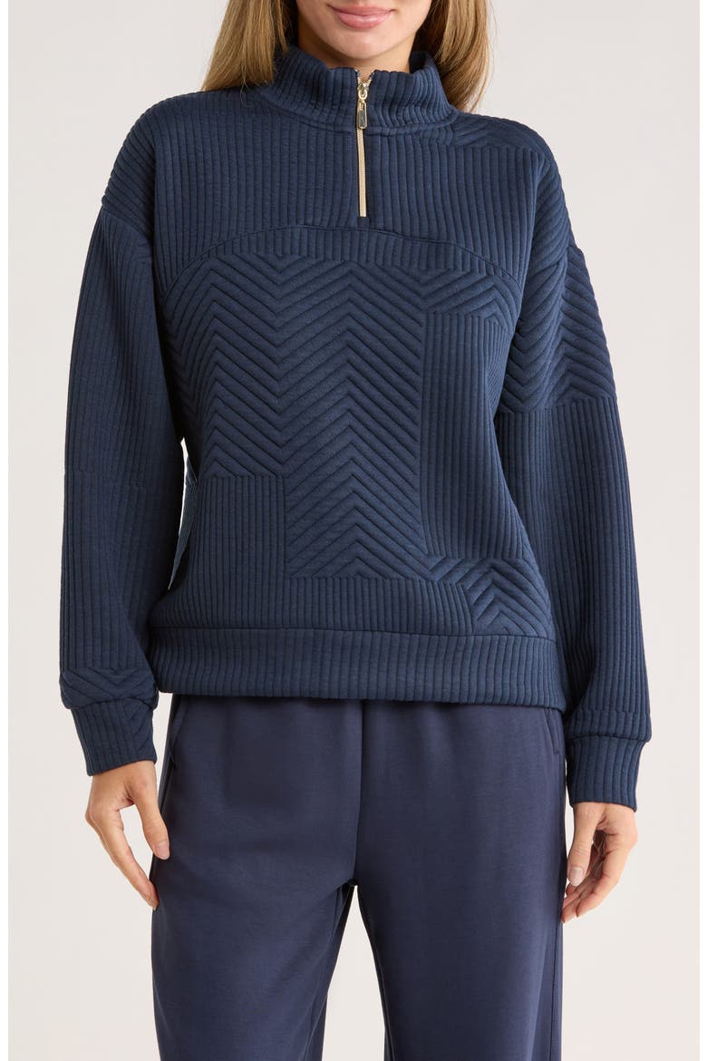 Quilted Quarter Zip Pullover, Main, color, DARK SAPPHIRE