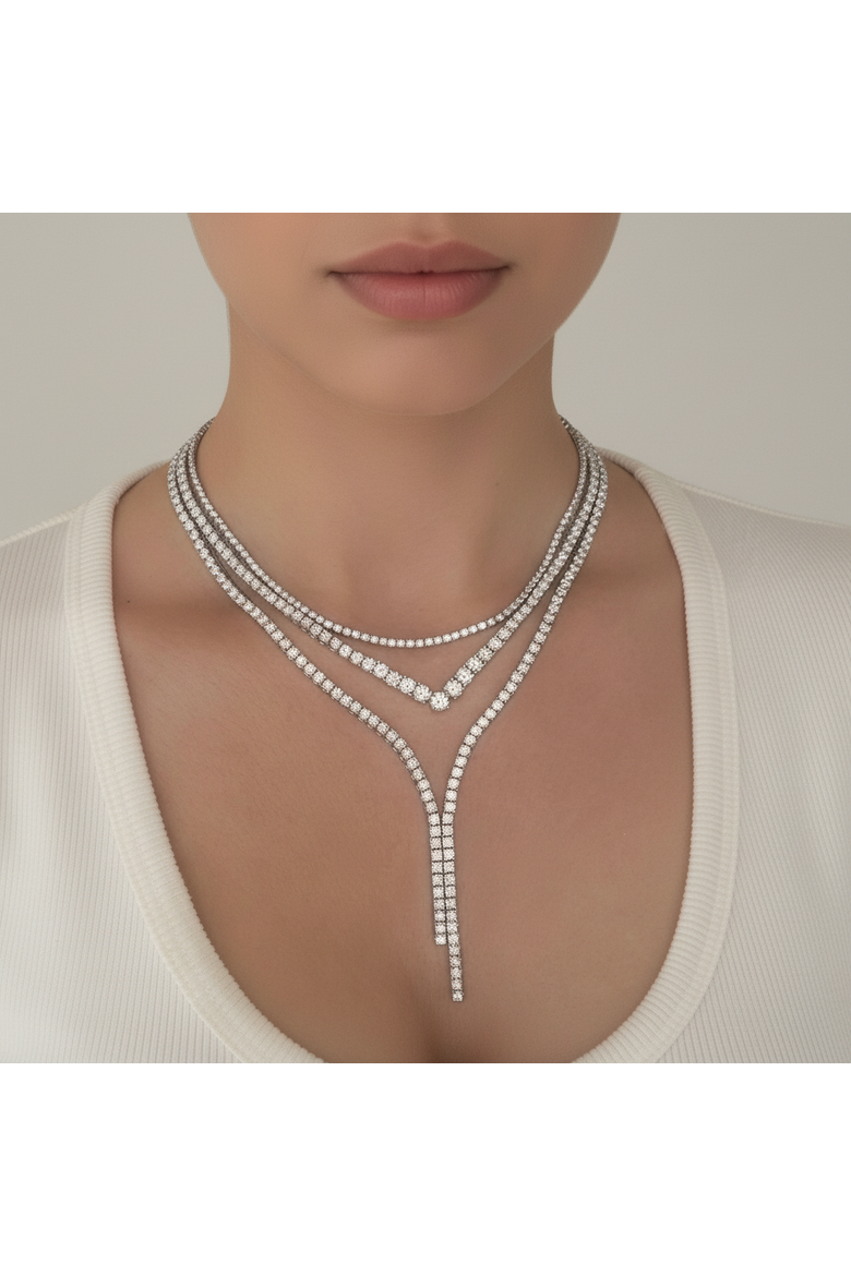 The Georgia Y Tennis Necklace, Alternate, color, Silver, Geometric, White