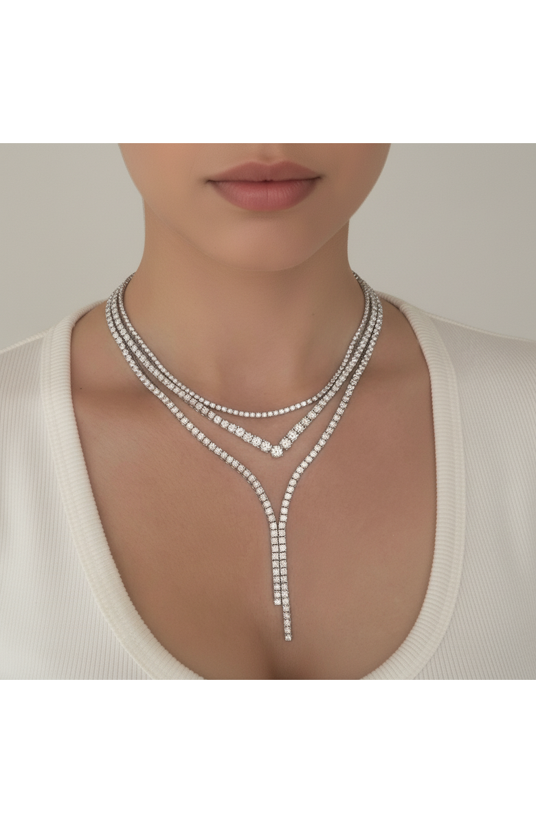 Leni James The Georgia Y Tennis Necklace, Alternate, color, Silver, Geometric, White