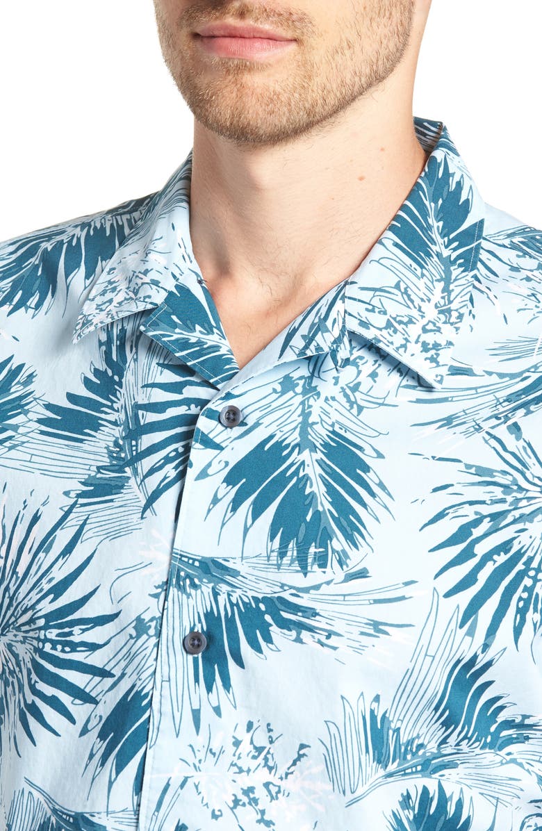 1901 Trim Fit Palm Print Camp Shirt, Alternate, color, 