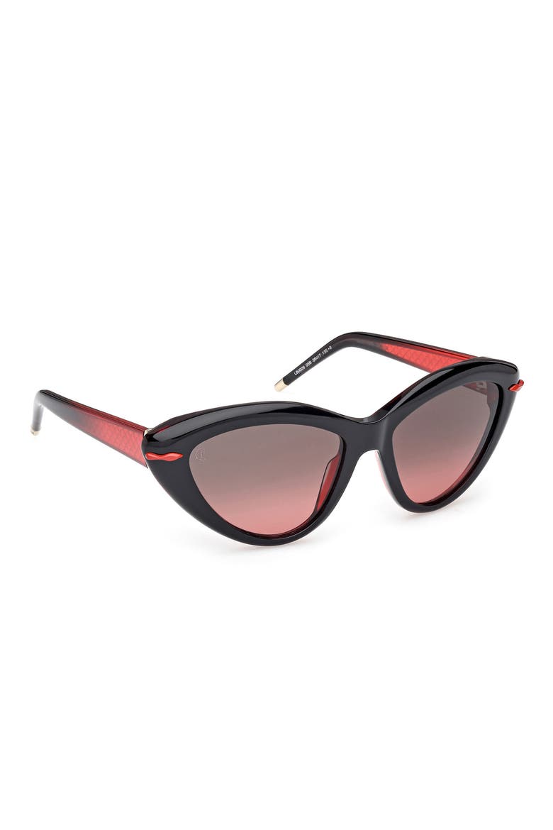 56mm Cat Eye Sunglasses, Alternate, color, BLACK / RED INSIDE / ZEISS
