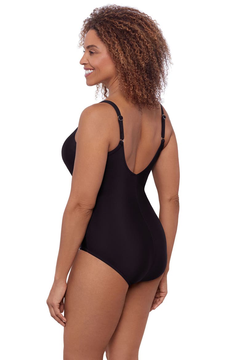 Princess Seam V-Neck Side Shirred Adjustable One-Piece Swimsuit, Alternate, color, Black