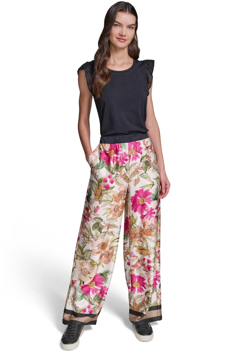 Floral Print Wide Leg Pants, Alternate, color, BISQUE/ LIGHT BLUSH COMBO