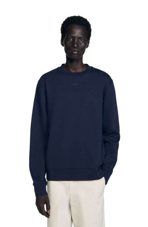 Sandro Mens Midnight Blue Tonal-logo Crewneck Cotton-jersey Sweatshirt In Blue