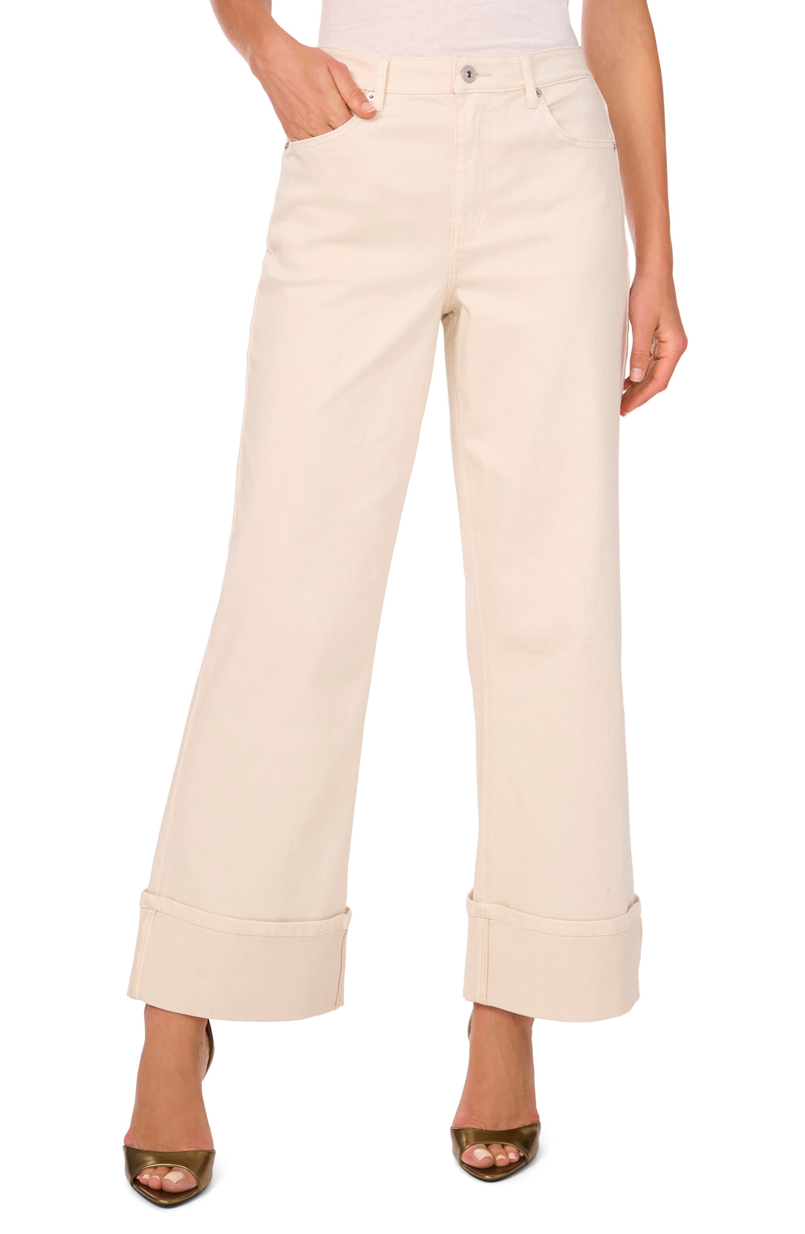 High Waist Cuffed Wide Leg Jeans