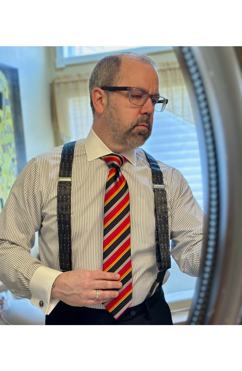 Trafalgar Davy Bones the Dancing Skeleton Silk Button End Suspenders, Alternate, color, Black