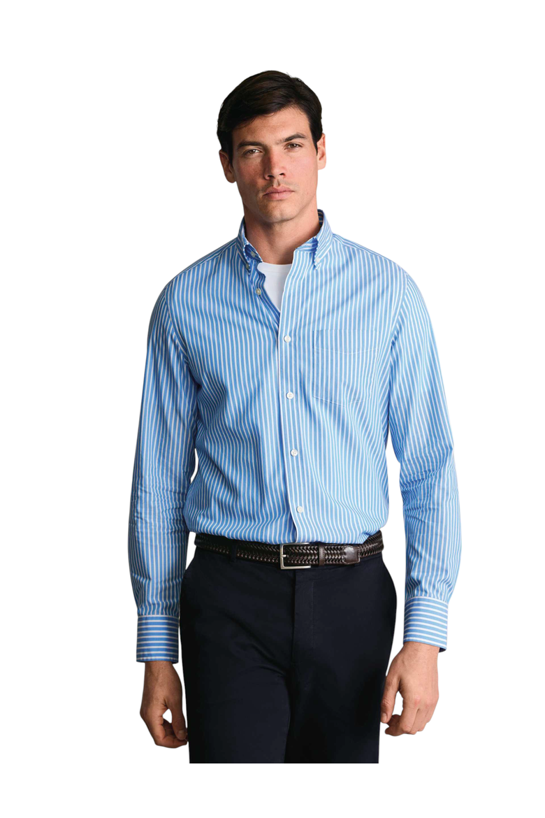 Stripe Stretch Washed Poplin Shirt, Main, color, Ocean Blue