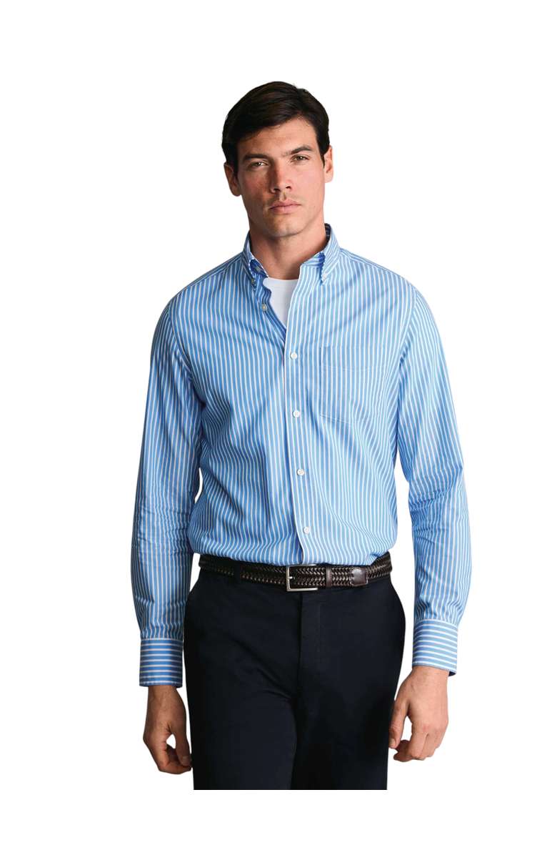 Charles Tyrwhitt Stripe Stretch Washed Poplin Shirt, Main, color, Ocean Blue