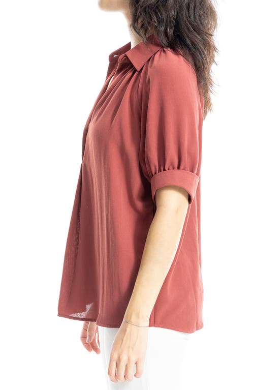Max Studio Textured Puff Sleeve Blouse In Marsala