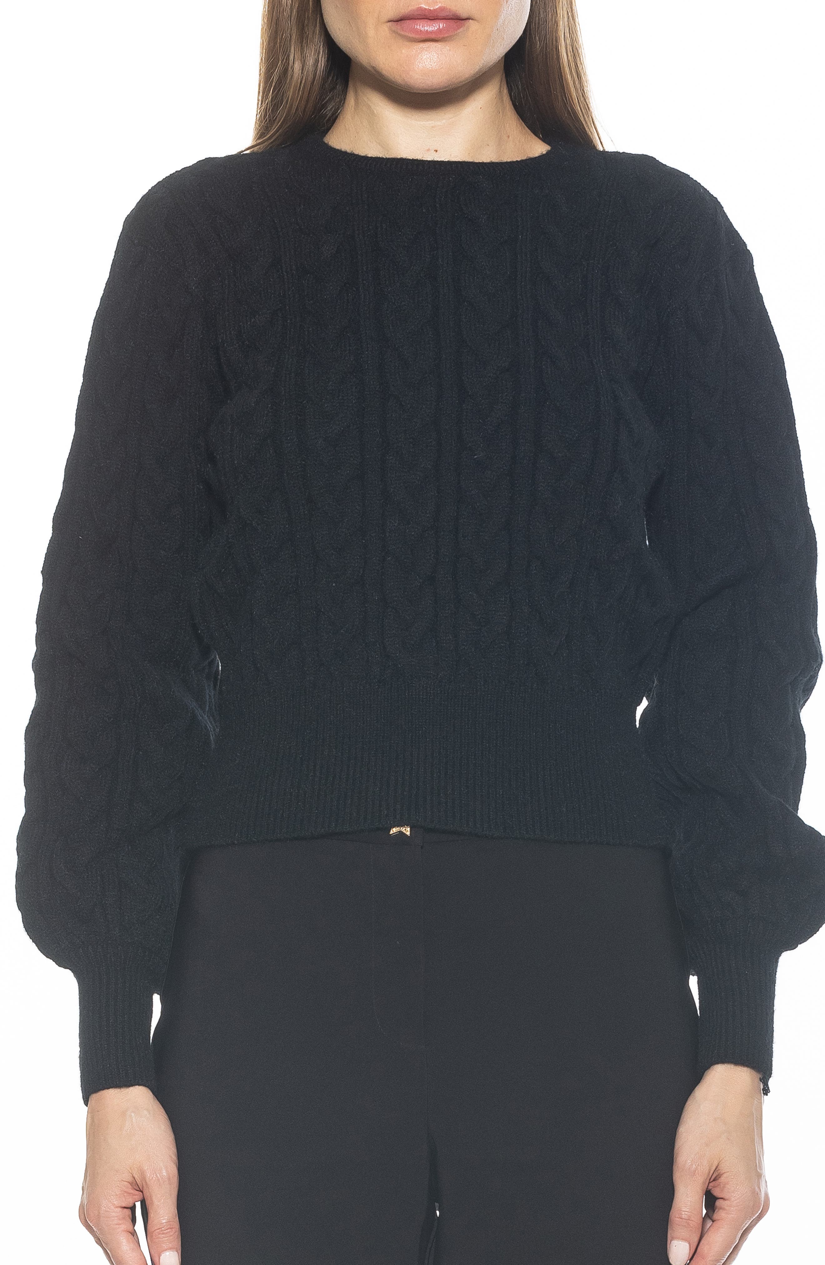 Alexia Admor Berli Balloon Sleeve Cable Knit Crop Sweater