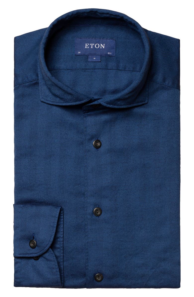 Eton Slim Fit Herringbone Cotton & Lyocell Flannel Dress Shirt, Alternate, color,