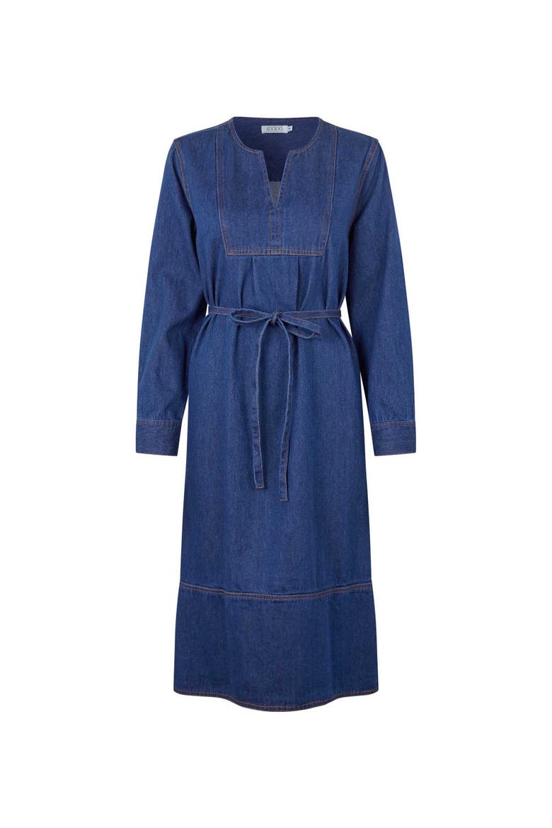 Long Sleeve V-Neck Denim Midi Dress, Alternate, color, Dark Denim
