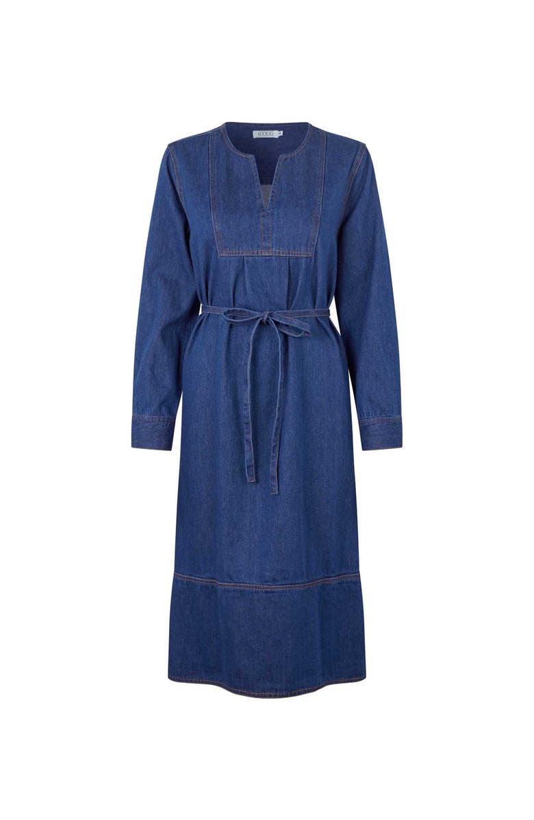 Masai Copenhagen Long Sleeve V-Neck Denim Midi Dress, Alternate, color, Dark Denim