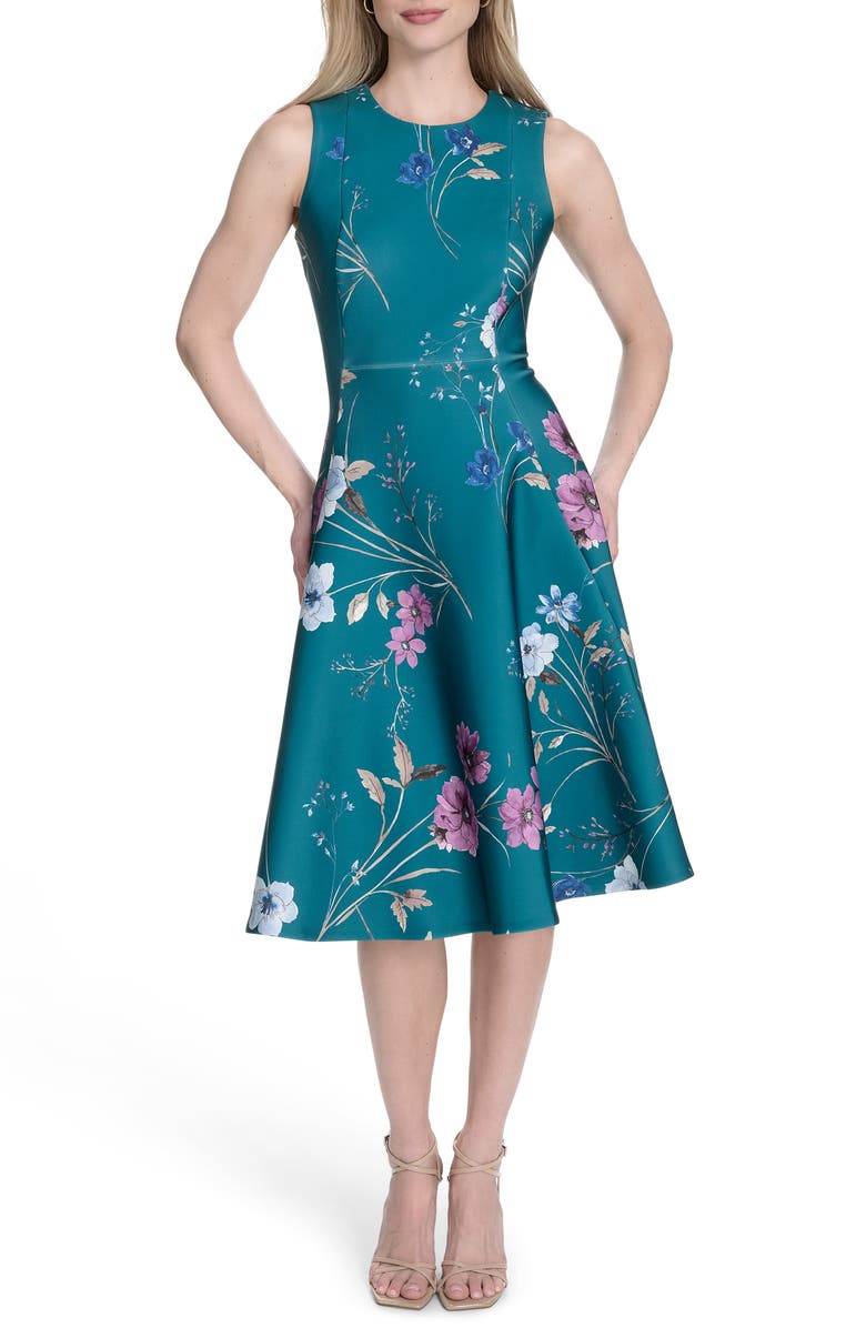 Calvin Klein Floral Sleeveless Fit & Flare Midi Dress, Alternate, color, Sequoia Multi