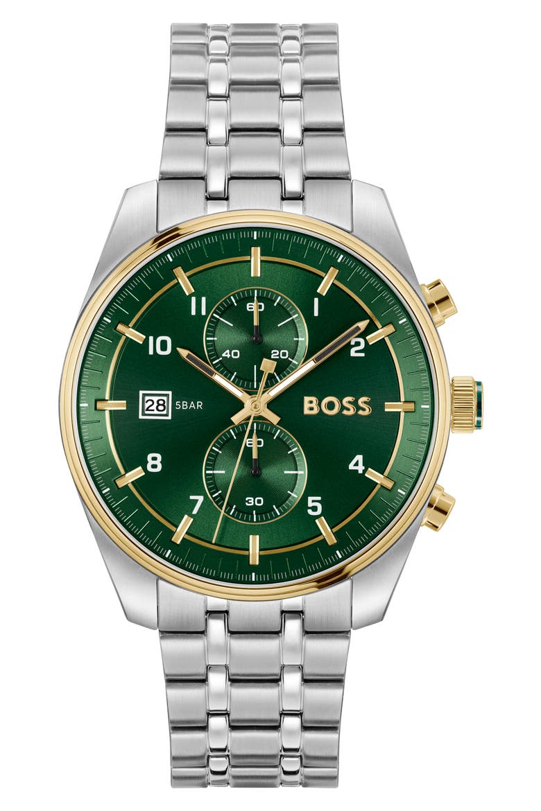 Skytraveller Chronograph Bracelet Watch, 44mm, Main, color, GREEN