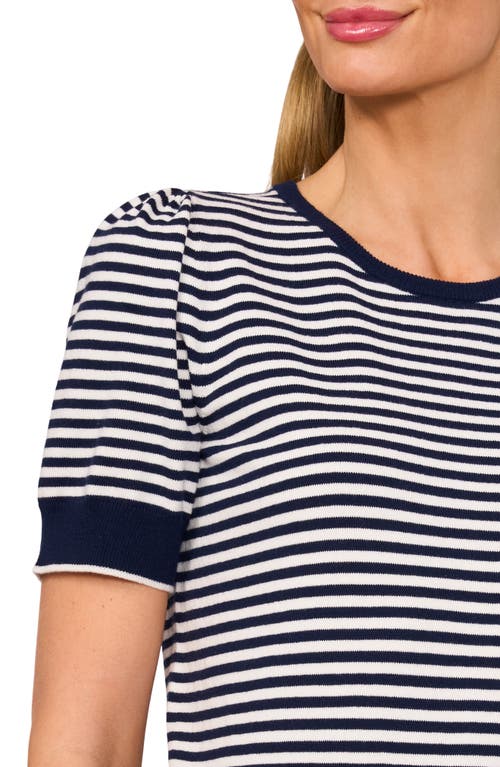 Shop Cece Stripe Short Sleeve Sweater In Classic Navy