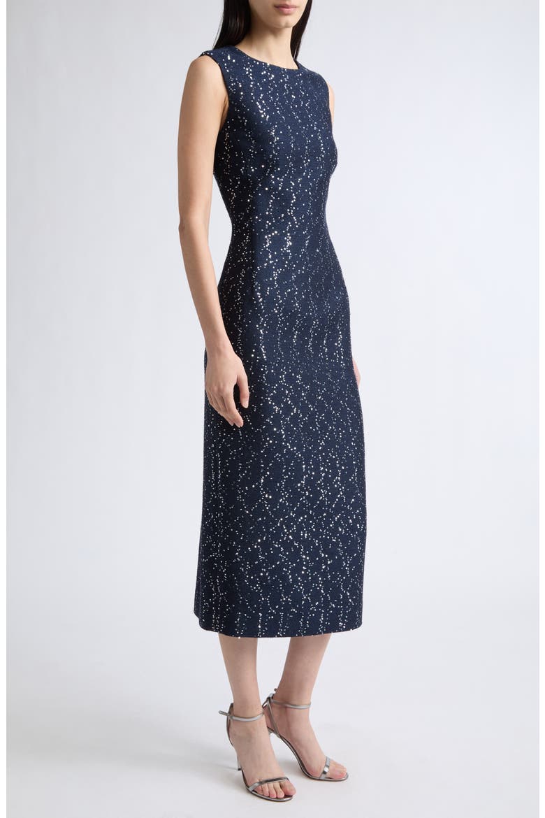 Sequin Wool Blend Tweed Cocktail Dress, Main, color, NAVY