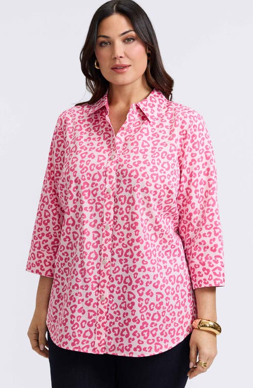 FOXCROFT FOXCROFT MARGIE LEOPARD PRINT THREE-QUARTER SLEEVE COTTON BUTTON-UP SHIRT 