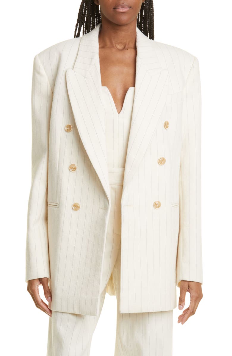 Zimmermann Luminosity Pinstripe Relaxed Wool & Cotton Blend Jacket, Main, color, 