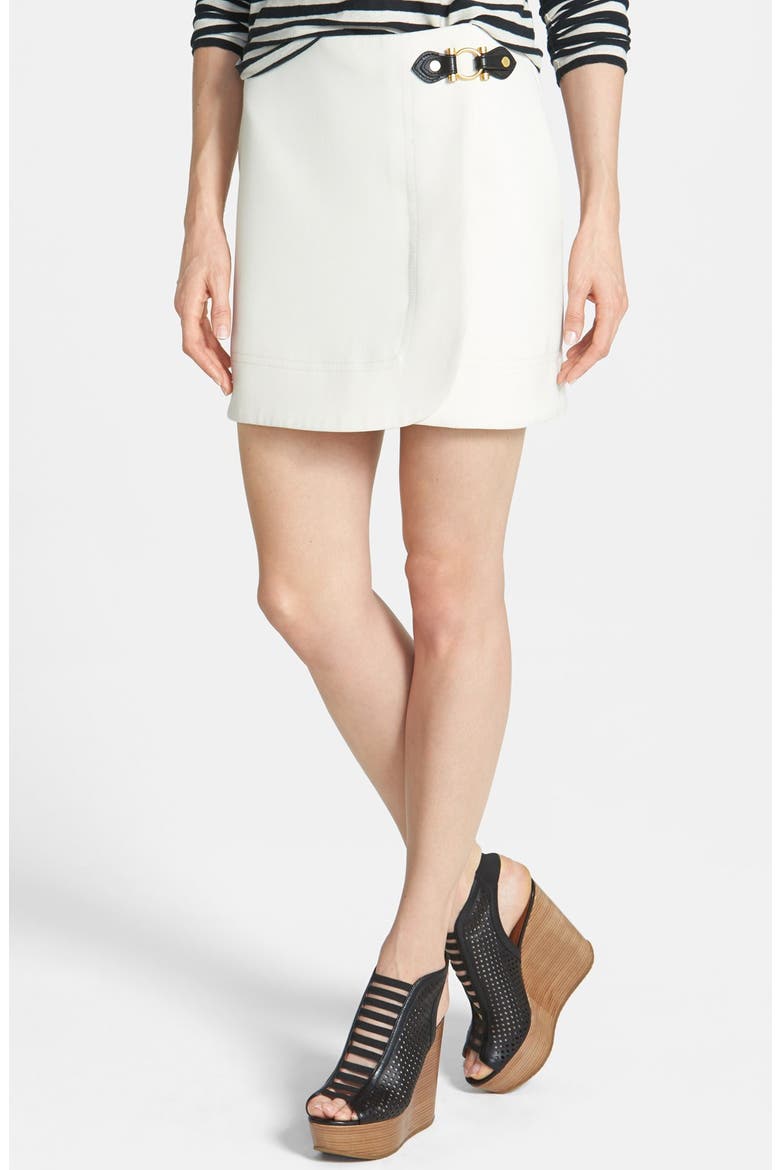 'Eva' Hardware Detail Stretch Miniskirt, Main, color, ANTIQUE WHITE