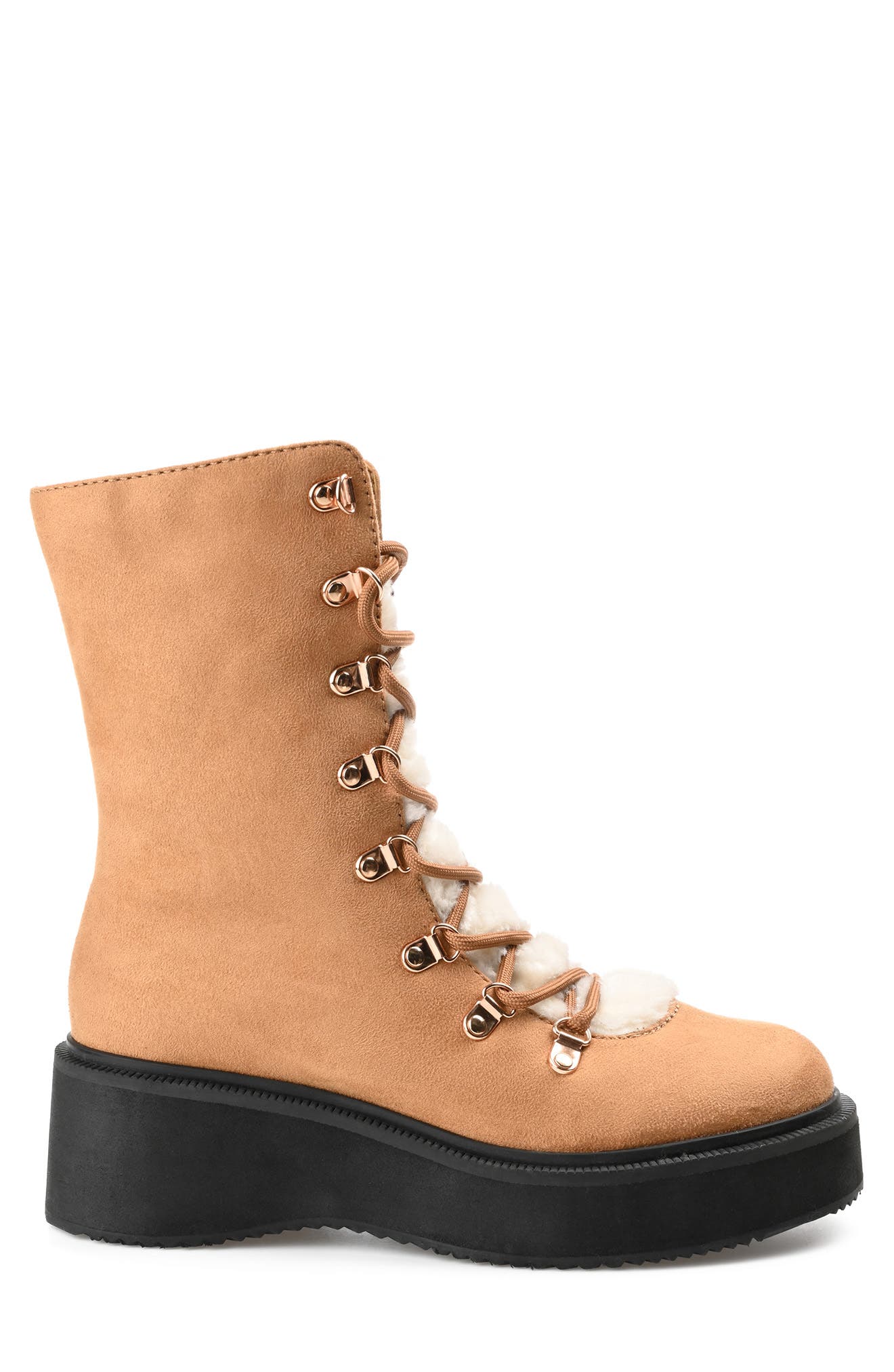 Journee Collection Kannon Faux Fur Trim Bootie, Alternate, color, Tan