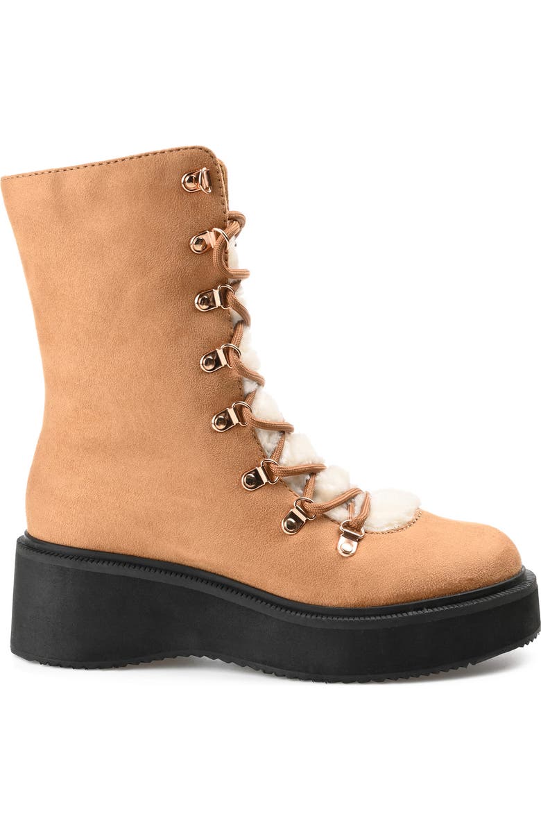 Journee Collection Kannon Faux Fur Trim Bootie, Alternate, color, Tan