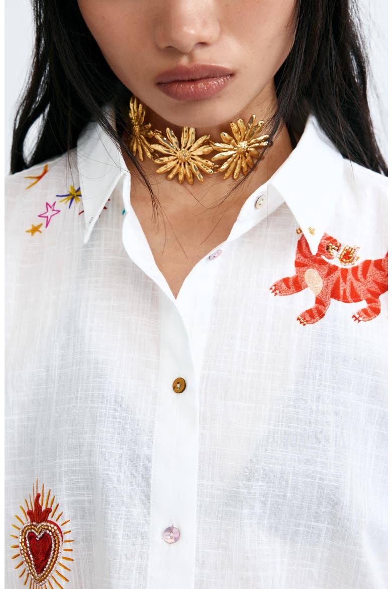 Beaded Appliqué Woven Shirt, Alternate, color, WHITE