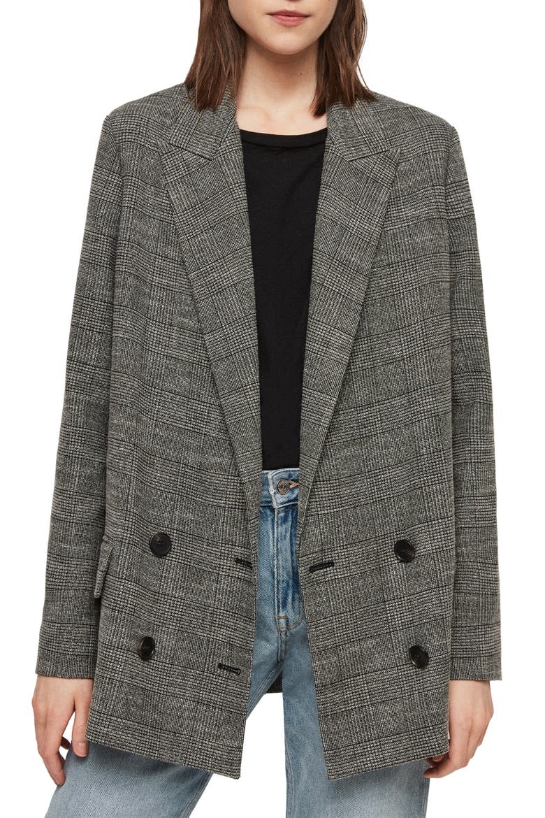 Helei Windowpane Plaid Oversize Blazer, Main, color, BLACK/ WHITE