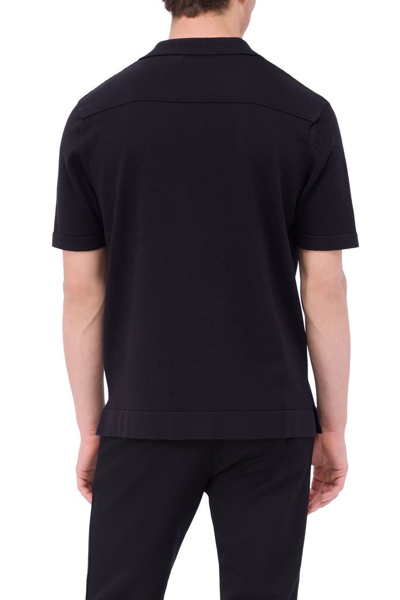 Camp Collar Short Sleeve Cotton & Silk Shirt Sweater, Alternate, color, BLACK