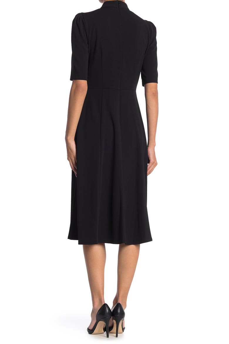 Mock Neck Elbow Length Fit & Flare Dress, Alternate, color, BLACK