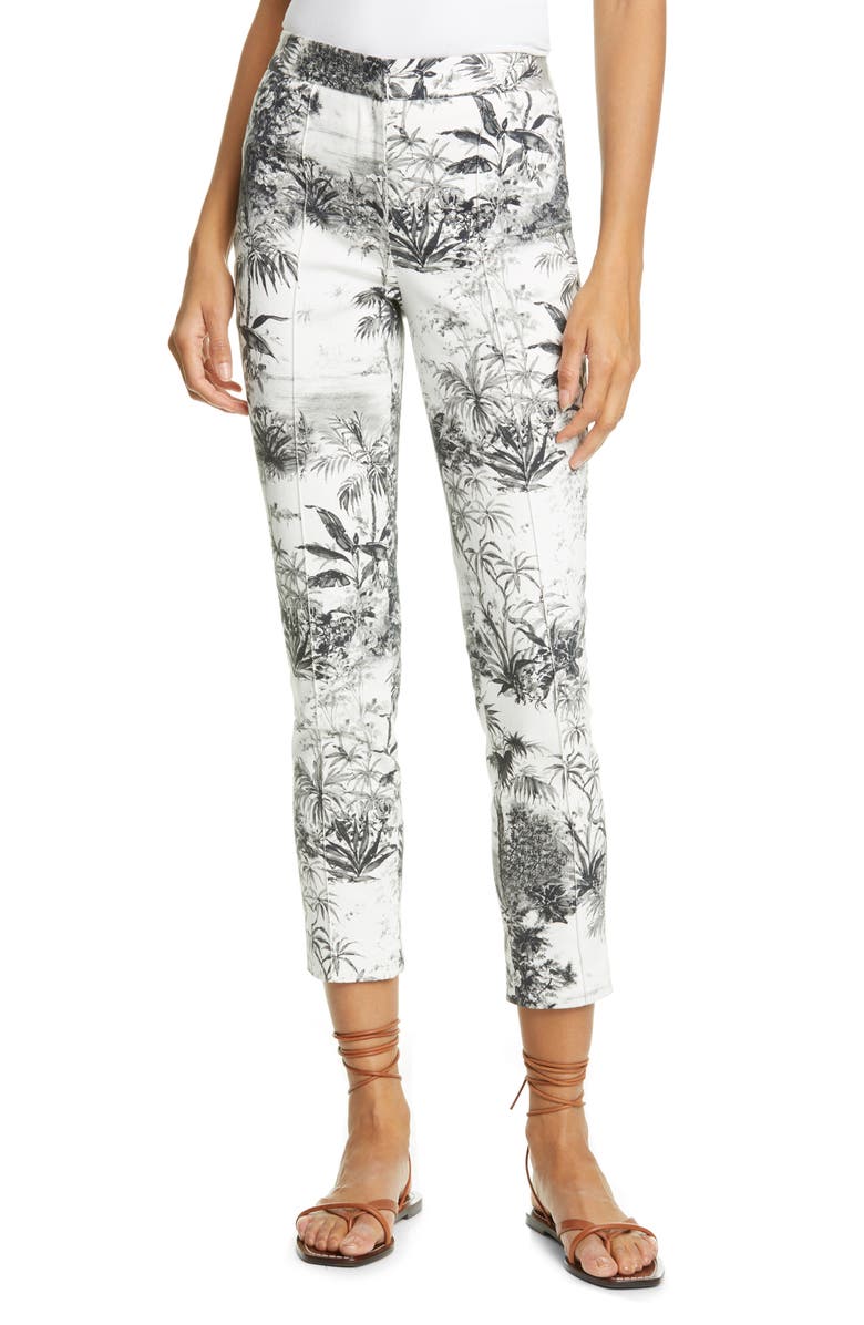 Adam Lippes Palm Print Stretch Twill Ankle Cigarette Pants, Main, color,