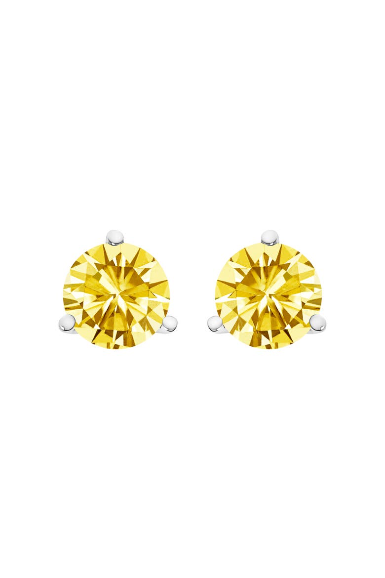 14K Gold 3-Prong Martini Set 2.0 Cttw Yellow Lab Grown Diamond Solitaire Stud Earrings, Main, color, White