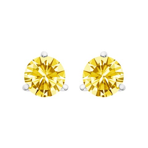 14K Gold 3-Prong Martini Set 2.0 Cttw Yellow Lab Grown Diamond Solitaire Stud Earrings