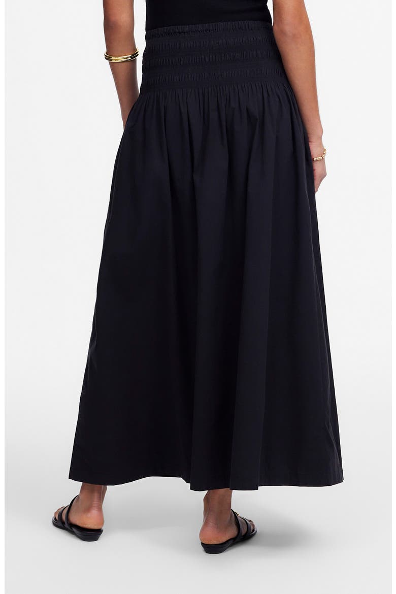 Smocked Waist Cotton Poplin Midi Skirt, Alternate, color, JET BLACK