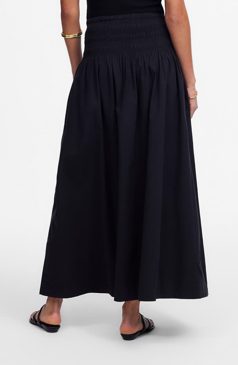 Madewell Smocked Waist Cotton Poplin Midi Skirt, Alternate, color, Jet Black