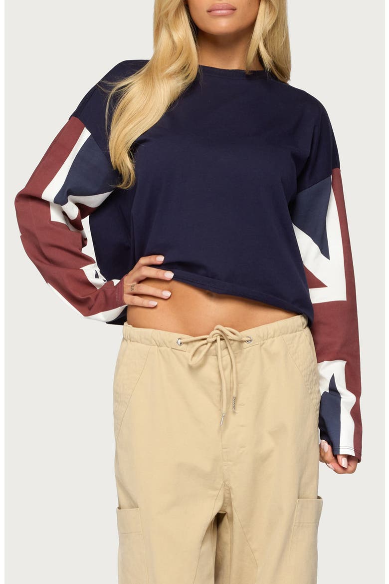 UK Muse Long Sleeve Cotton Top, Main, color, NAVY