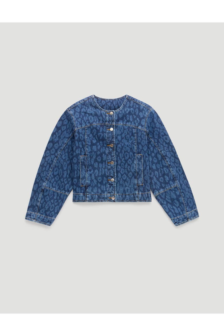 Velma Leopard Print Denim Jacket, Alternate, color, Laser Leopard Print Mid Blue