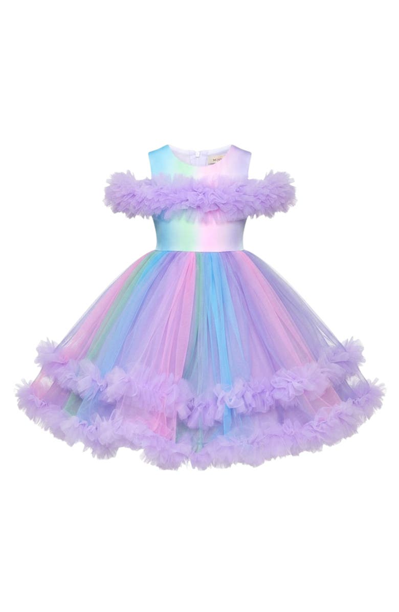 Mia Belle Girls Princess Twirl Rainbow Tulle Ruffle Dress, Main, color, Purple