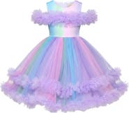 Mia Belle Girls Princess Twirl Rainbow Tulle Ruffle Dress