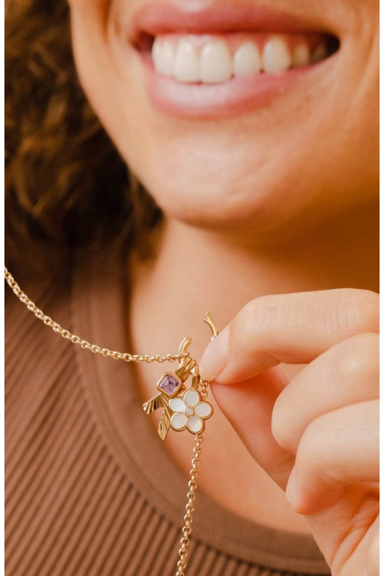 Rolo Charm Necklace with CZ Link Lock, Alternate, color, Gold Filled With CZ Link Lock