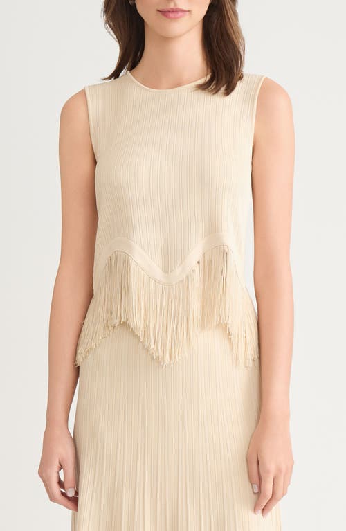 Misook X Lani Lynn Fringe Trim Knit Sleeveless Top In Neutral