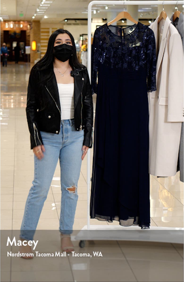 Sequin Embroidered Bodice Empire Waist Gown, sales video thumbnail