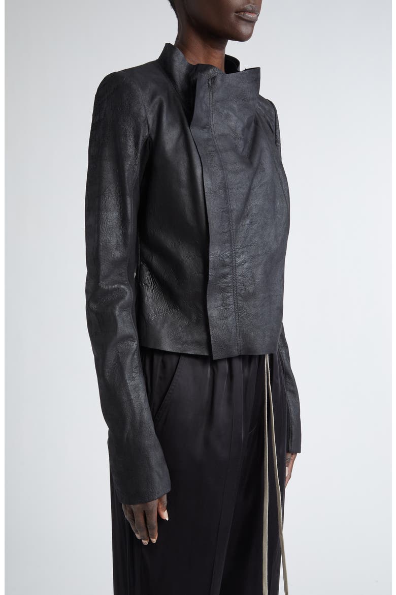 Cowl Neck Leather Biker Jacket, Alternate, color, BLACK