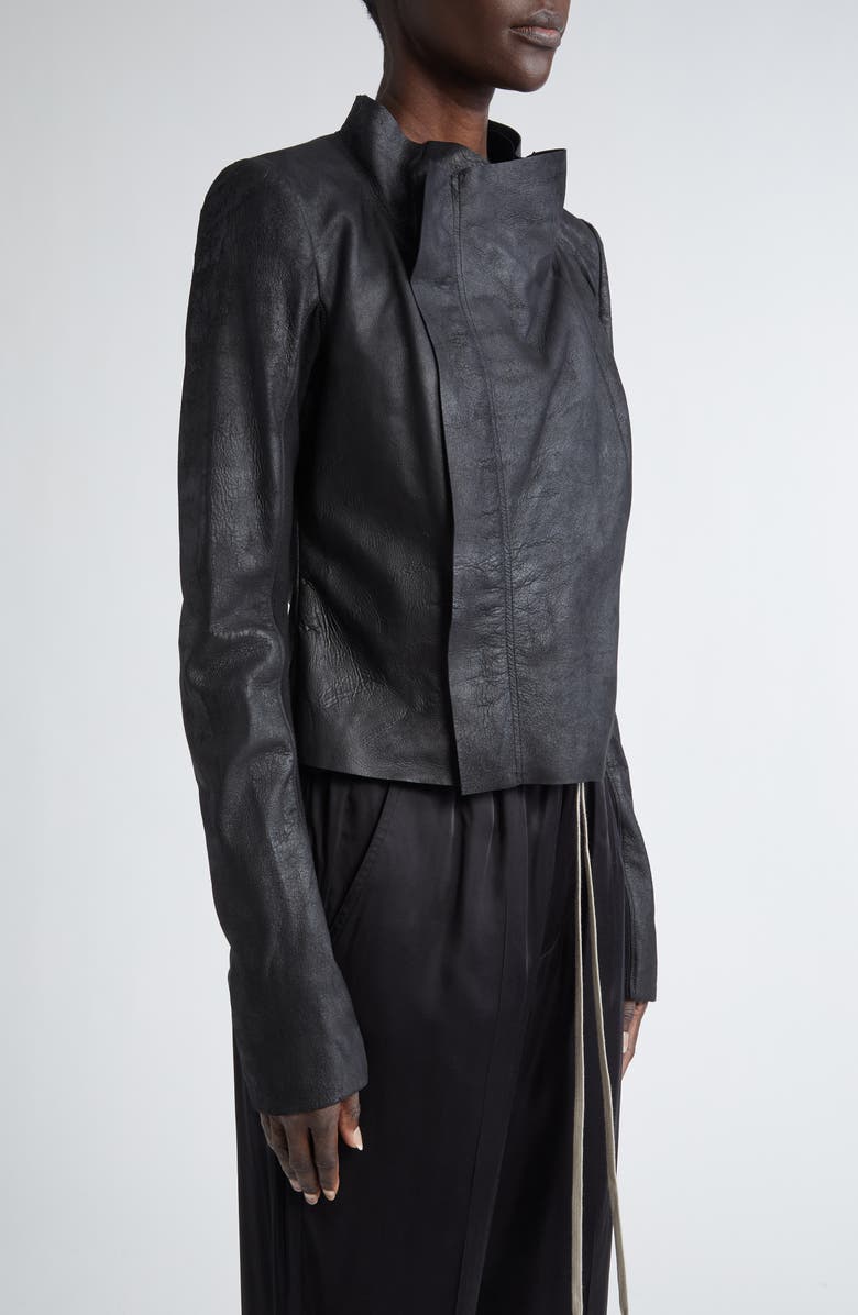 Rick Owens Cowl Neck Leather Biker Jacket, Alternate, color, 