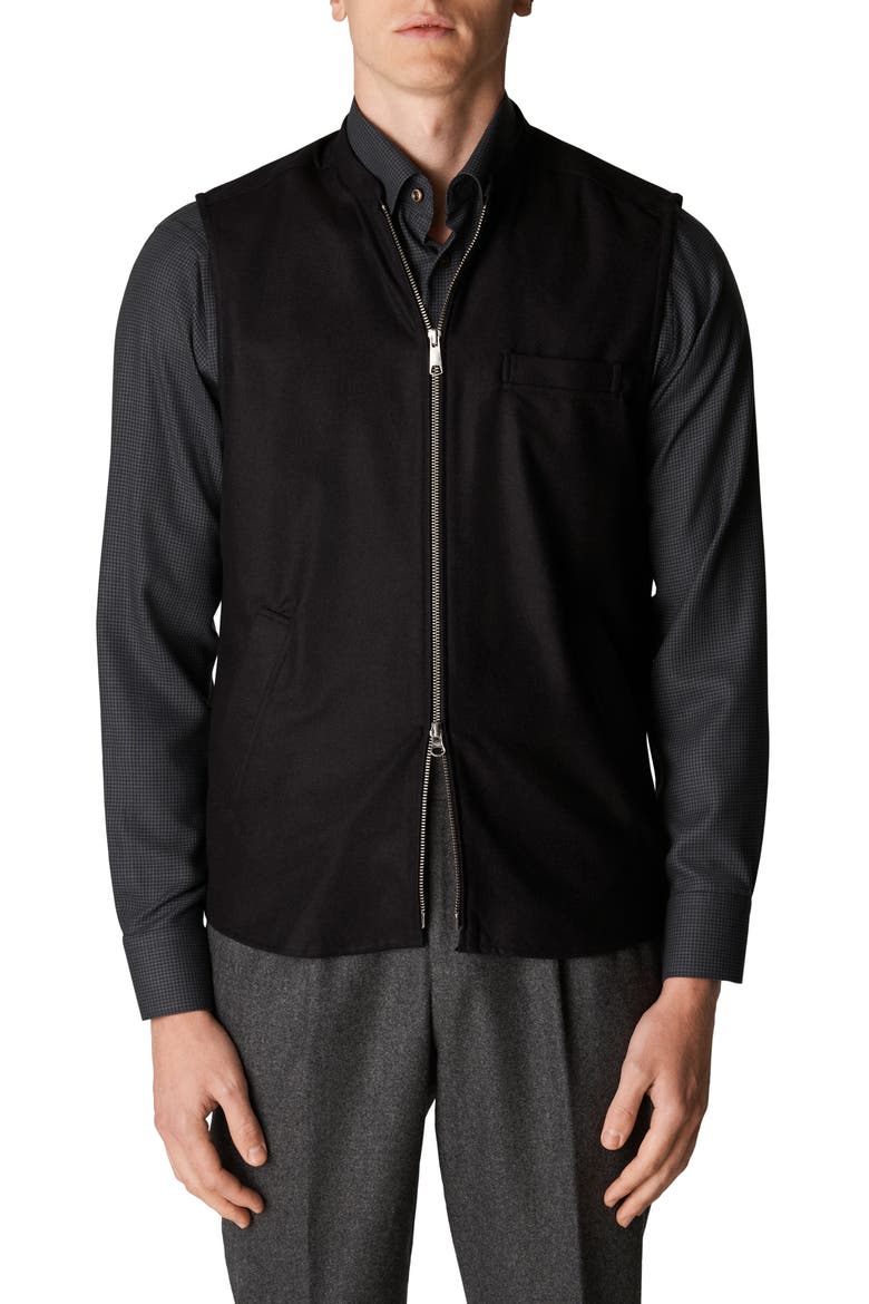 Zip-Up Wool & Cashmere Twill Vest, Main, color, BLACK