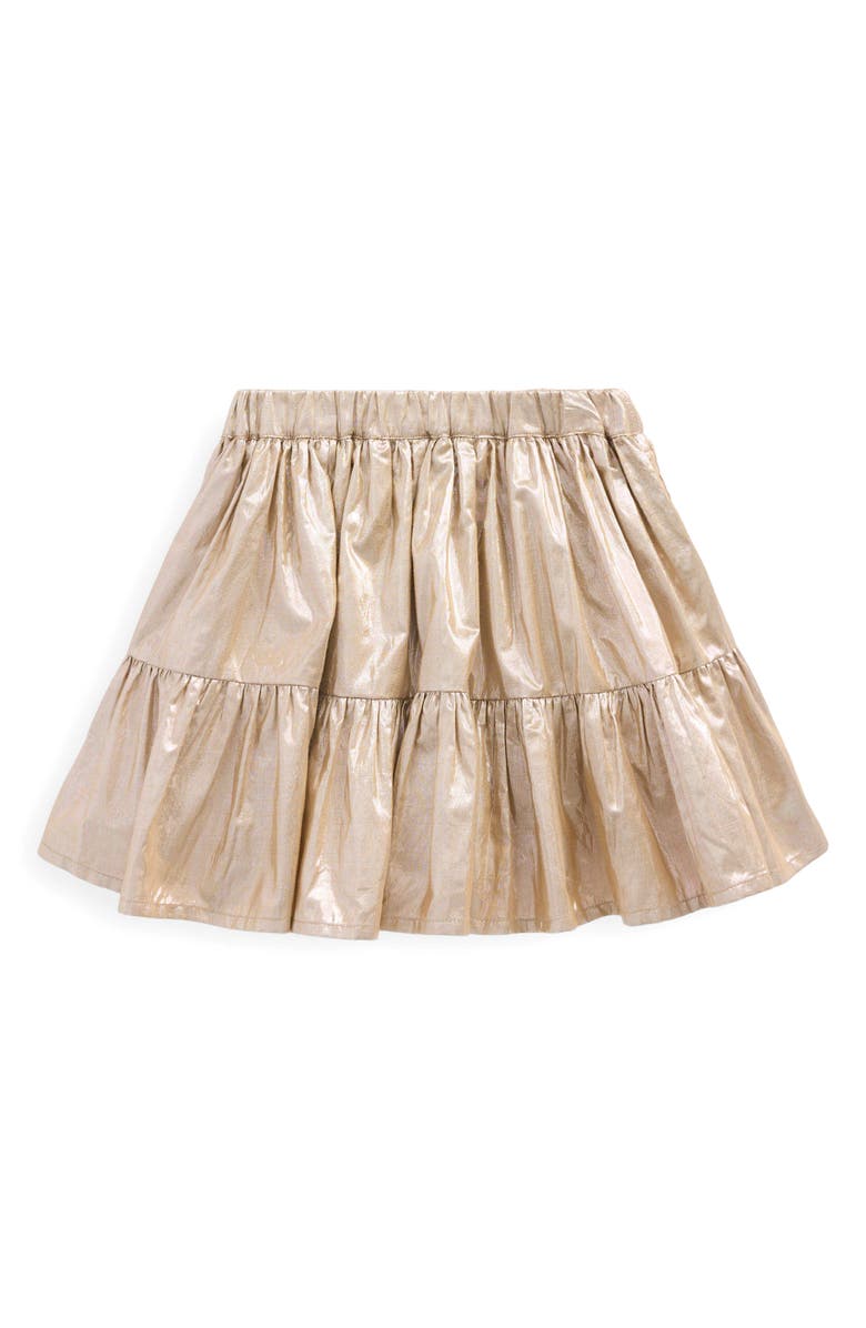 Mini Boden Kids' Metallic Tiered Skirt, Alternate, color, Gold Metallic