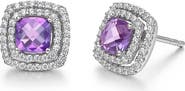 Lafonn Semiprecious Stone & Simulated Diamond Double Halo Cushion Stud Earrings