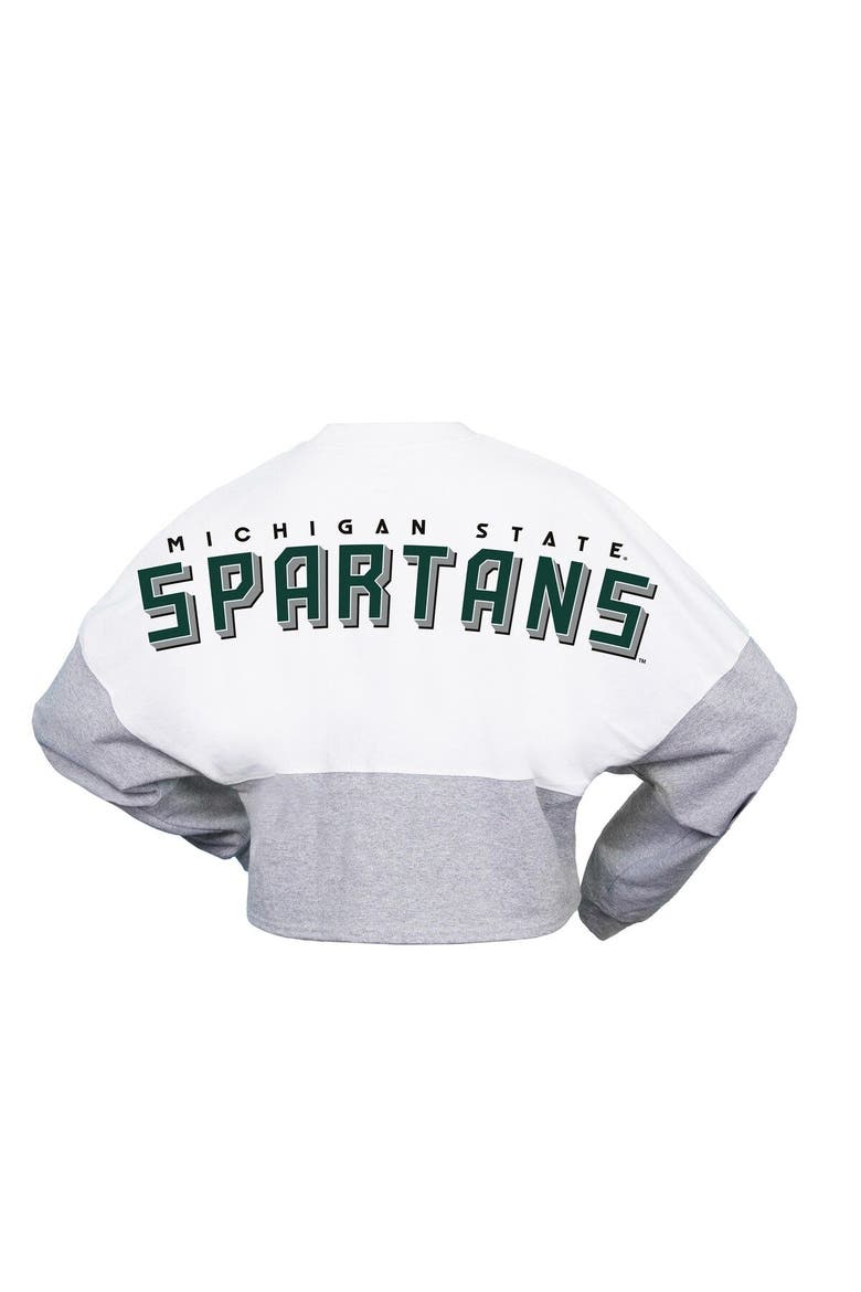 Women's Spirit Jersey  White Michigan State Spartans Heather Block Cropped Long Sleeve Jersey T-Shirt, Alternate, color, White
