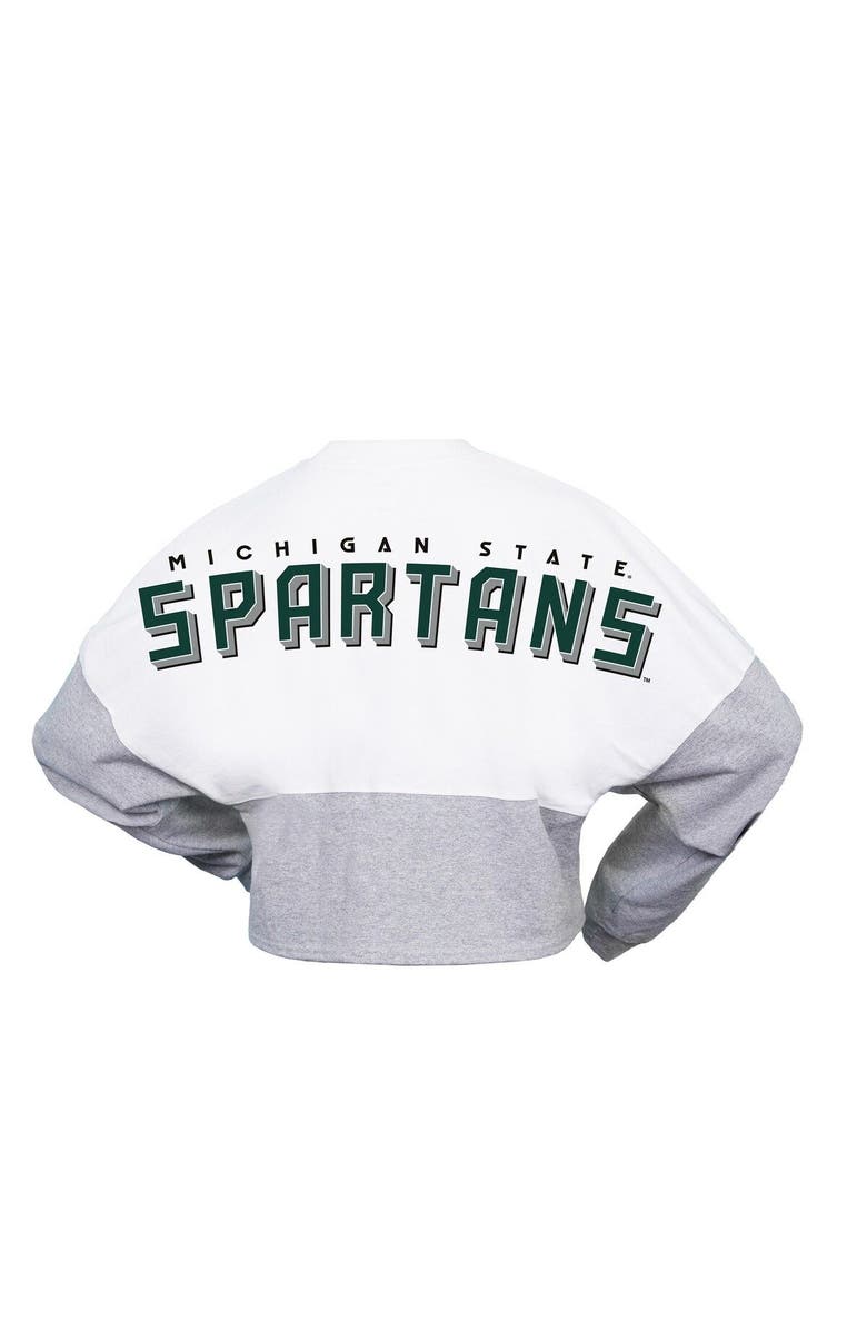 SPIRIT JERSEY Women's Spirit Jersey  White Michigan State Spartans Heather Block Cropped Long Sleeve Jersey T-Shirt, Alternate, color, White