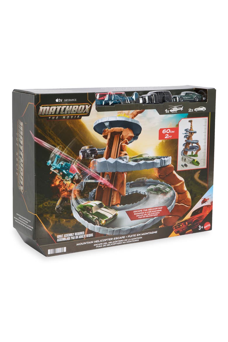 The Movie Mountain Helicopter Escape Playset With 2 Toy Cars & 1 Helicopter Playset, Main, color, MBX